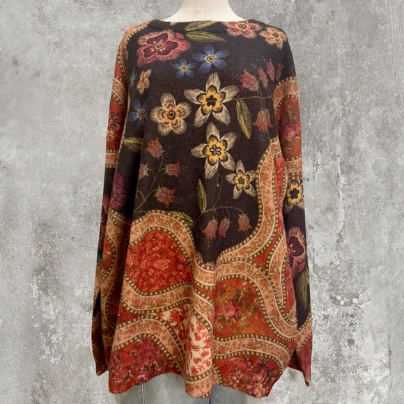 Oversized Floral Sweater Cotton Wool Blend Cozy Fall Boho Vibes - Picture 2 of 5